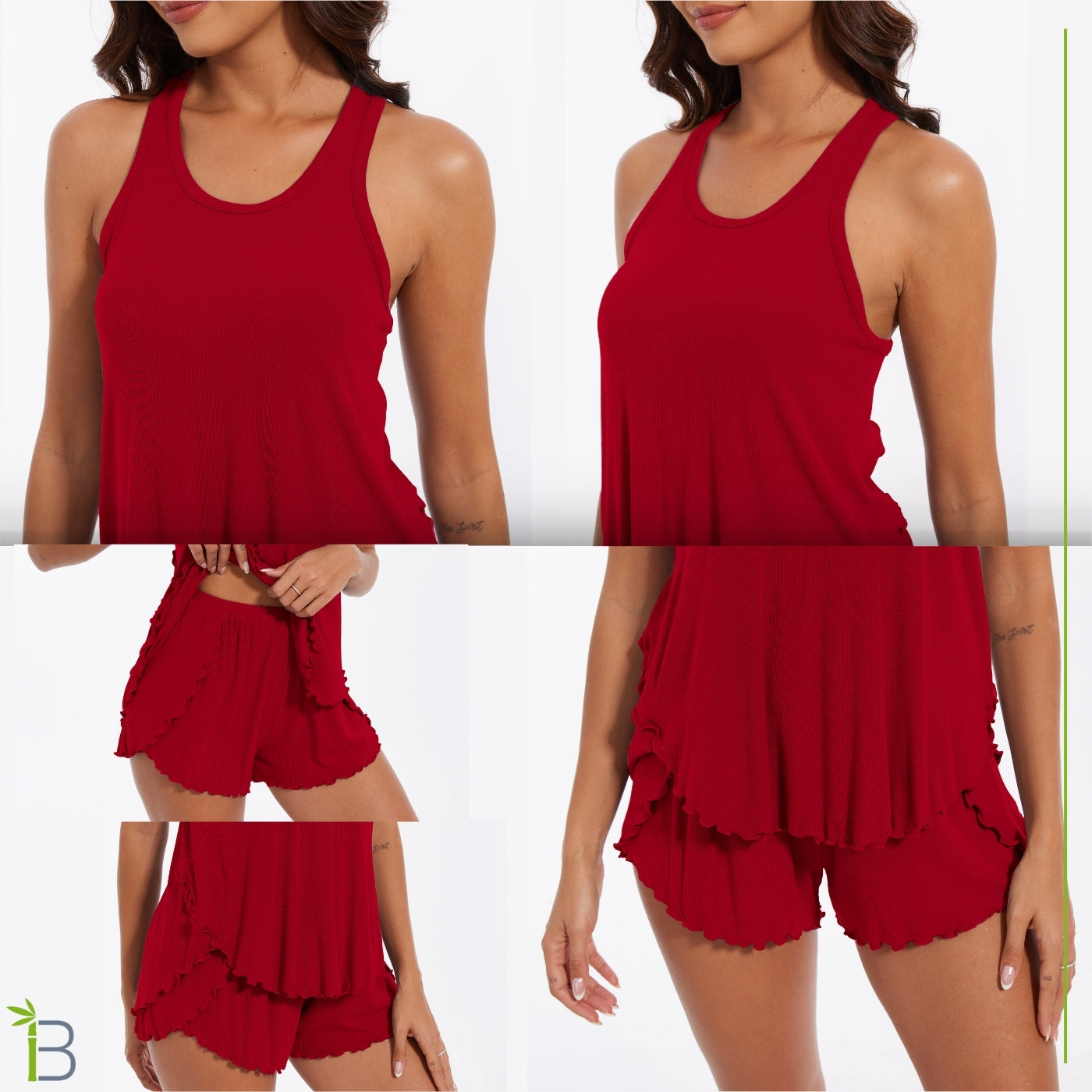 top tank bamboo viscose pajamas, wine red