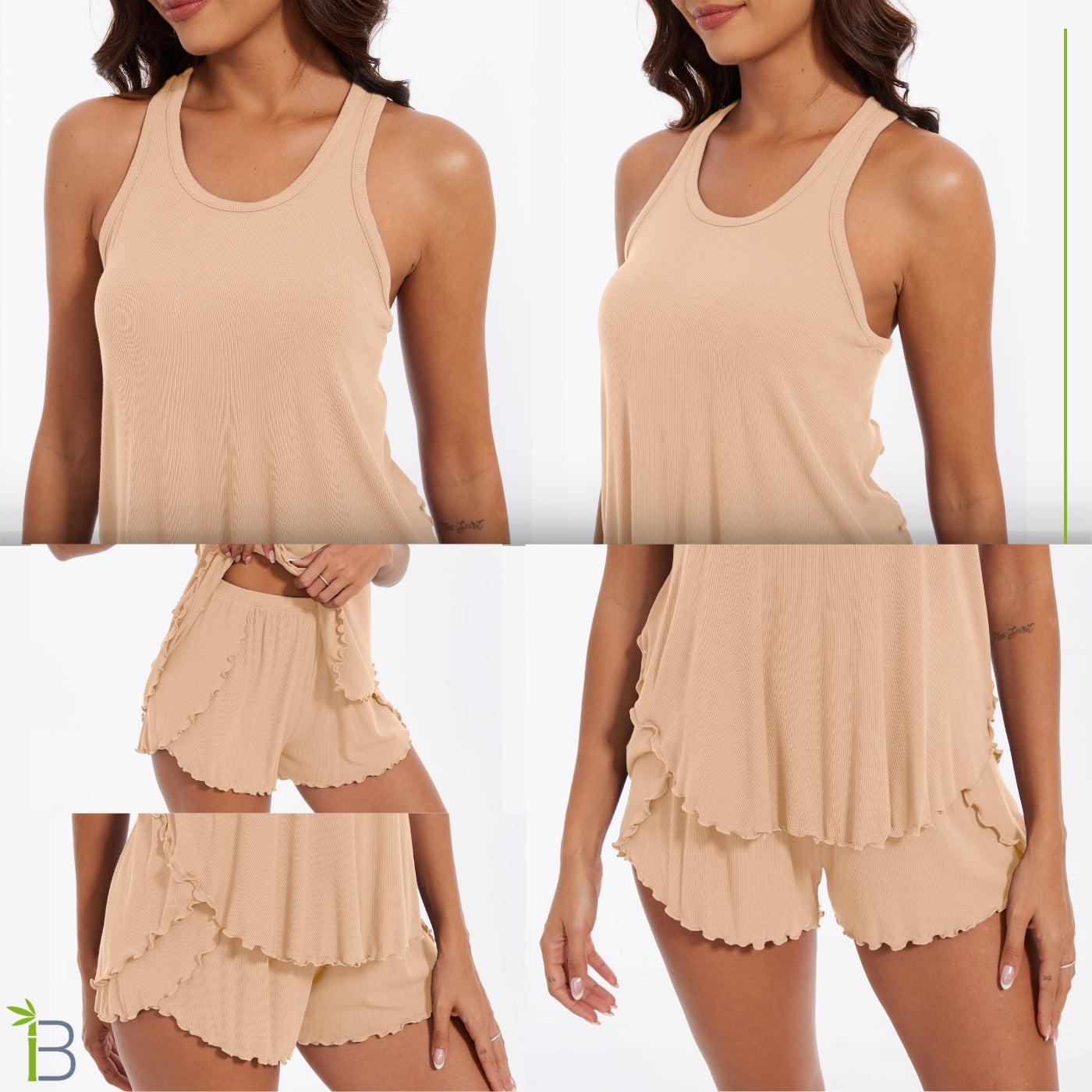 top tank bamboo viscose pajamas, khaki
