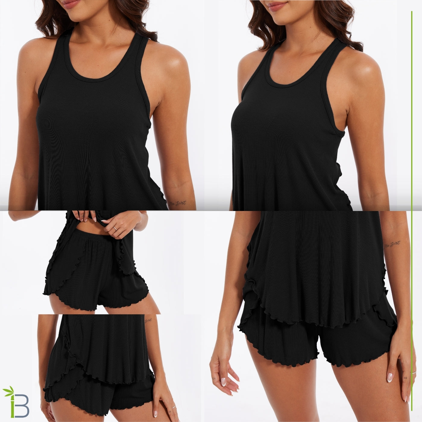 top tank bamboo viscose pajamas, black