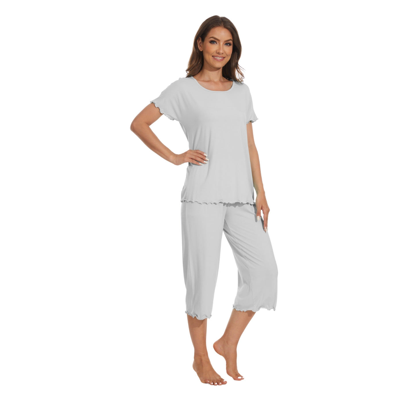 bamboo viscose pajama set, light gray
