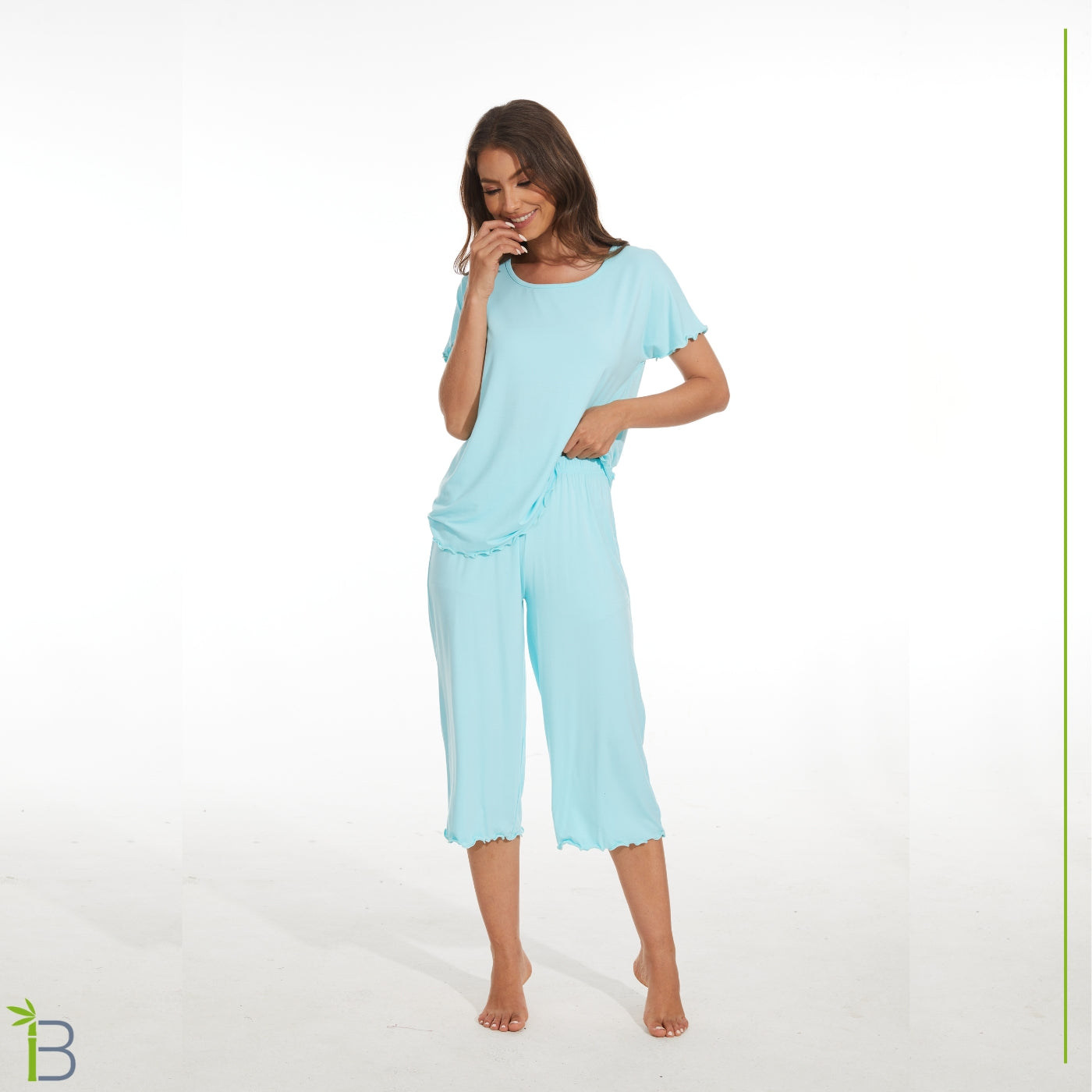bamboo viscose pajama set, aqua green