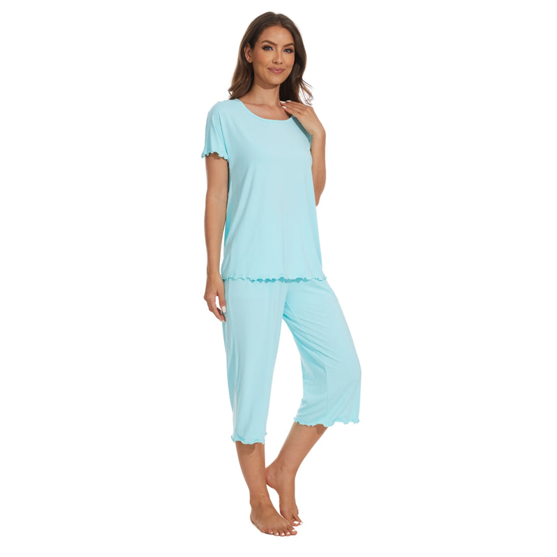Bamboo Viscose Pajama Set with Capri Bottoms
